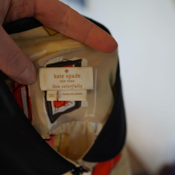 KATE SPADE PRINTED 100% SILK BLOUSE WOMENS SIZE 00 - Picture 4 of 9